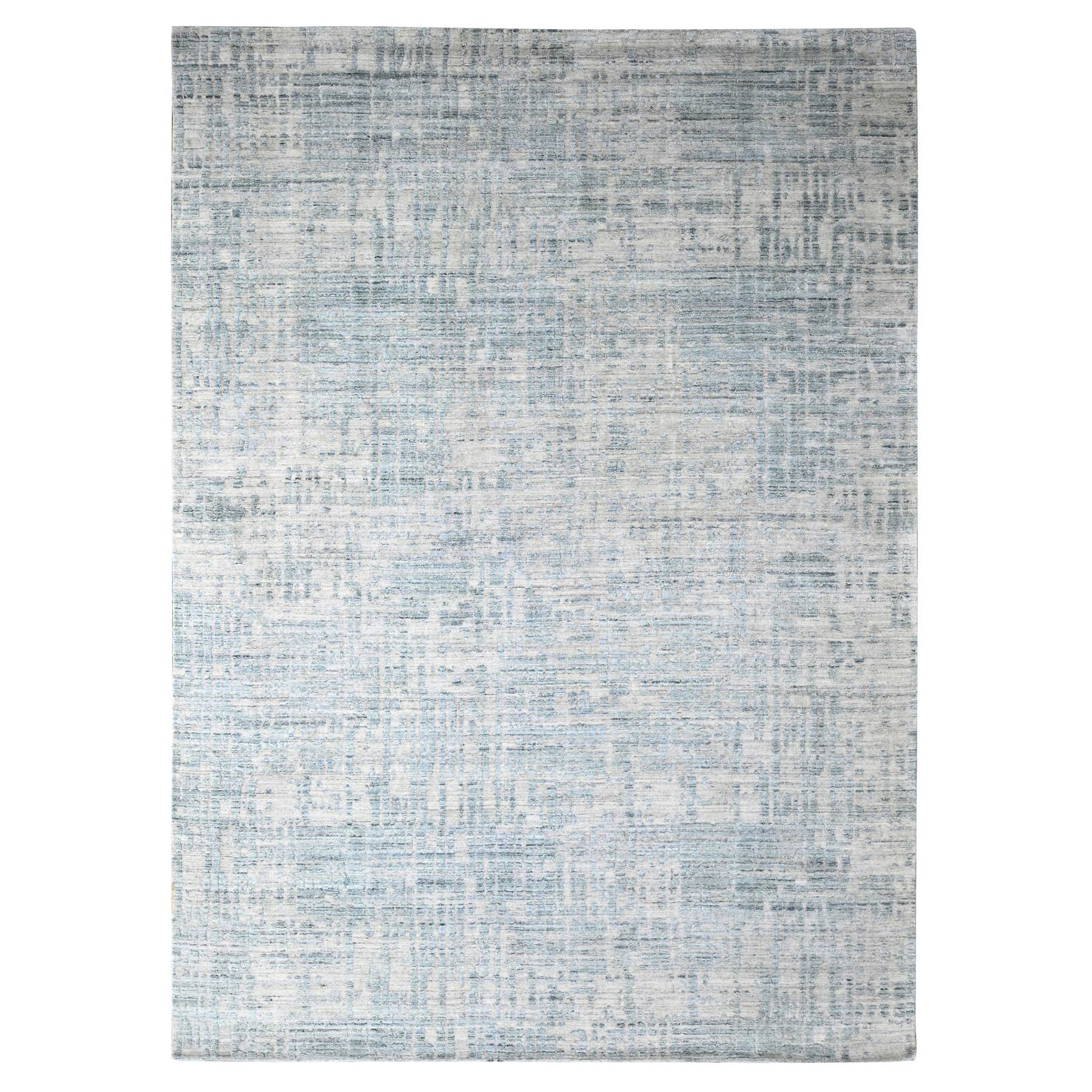 Storm Gray, Modern Design, Hand Loomed, Wool and Plant Based Silk, Textured Pile, Oriental Rug